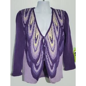 Vintage Handmade Womens Wool Purple Butterfly Sweater Size L/XL Lagenlook Artsy